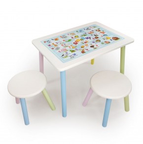 Детский комплект стол и два табурета круглых с накладкой Алфавит (Белый, Белый, Цветной) в Камышлове - kamyshlov.mebel-74.com | фото