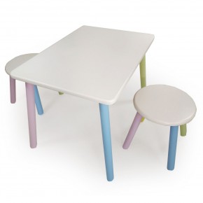 Детский комплект стол и два табурета круглых с накладкой Алфавит (Белый, Белый, Цветной) в Камышлове - kamyshlov.mebel-74.com | фото