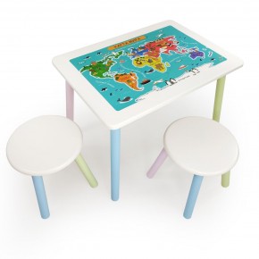 Детский комплект стол и два табурета круглых с накладкой Детский мир (Белый, Белый, Цветной) в Камышлове - kamyshlov.mebel-74.com | фото