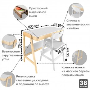 Комплект растущий стол и стул 38 попугаев «Вуди» (Белый, Без покрытия) в Камышлове - kamyshlov.mebel-74.com | фото