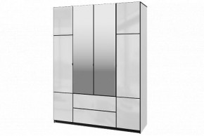 Шкаф 4-х дверный Палермо 02 с ящиками и зеркалом Белый гладкий шелк/Черный гладкий шелк в Камышлове - kamyshlov.mebel-74.com | фото