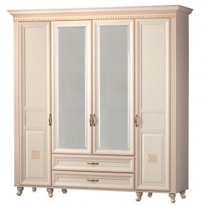 Шкаф для одежды 4-дверный с зеркалом №493 Марлен кремовый белый в Камышлове - kamyshlov.mebel-74.com | фото