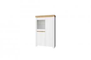 Шкаф с витриной 1V2D, TAURUS, цвет белый/дуб вотан в Камышлове - kamyshlov.mebel-74.com | фото