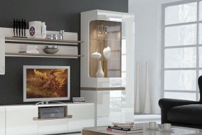 Шкаф с витриной 3D/TYP 01L, LINATE ,цвет белый/сонома трюфель в Камышлове - kamyshlov.mebel-74.com | фото